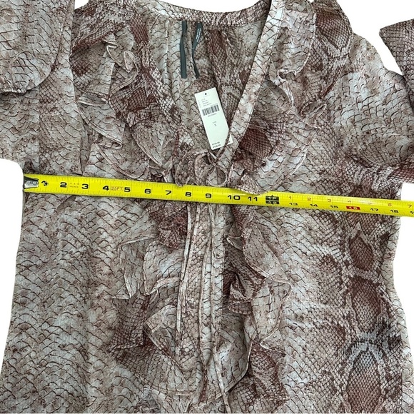 Anthropologie Snake Print Ruffled V Neck Long Sleeve Top Blouse Small Sheer NWT - Picture 8 of 10